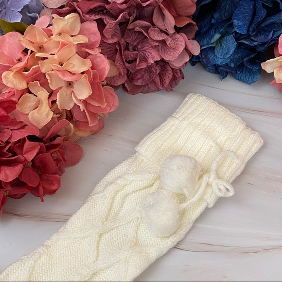 Sexy Over Knee White Cable Knit Socks with Pom Poms - Picture 9 of 13